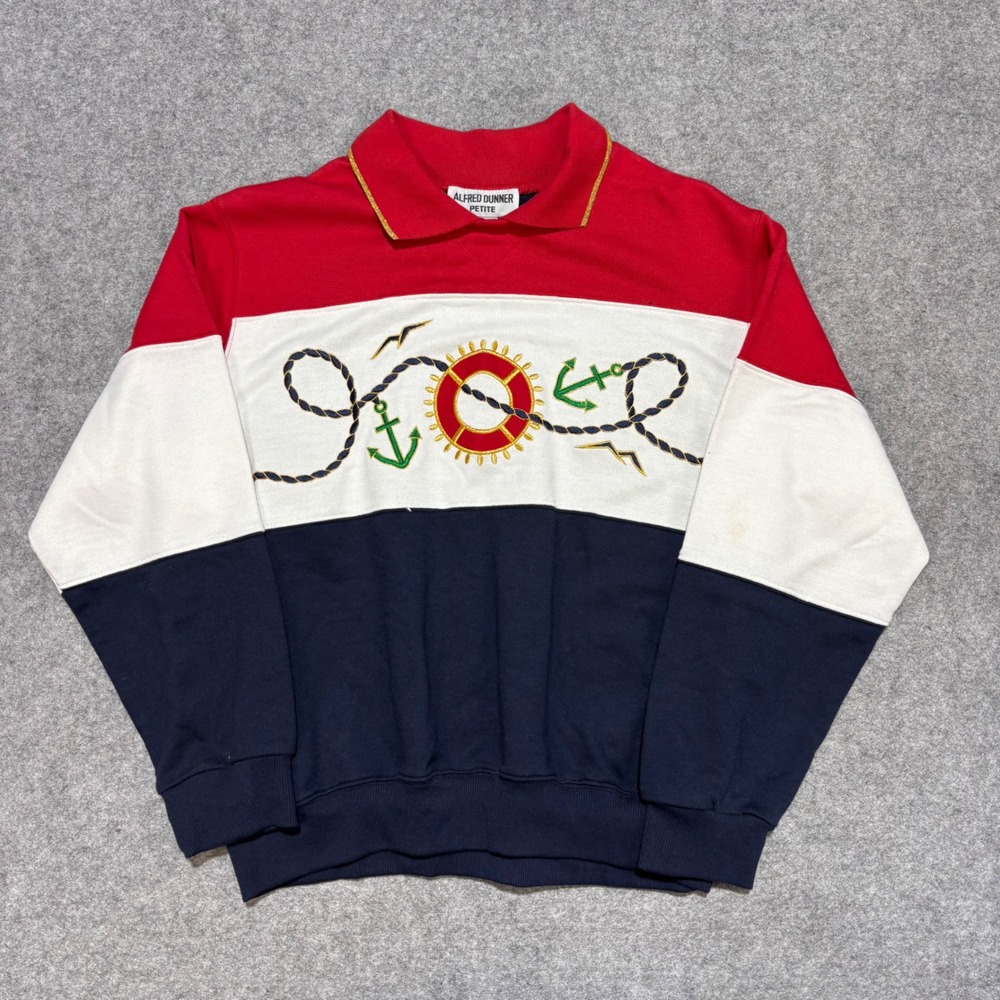 Alfred Dunner Petite Nautical Colorblock Embroidered Collar Sweatshirt Red PL
